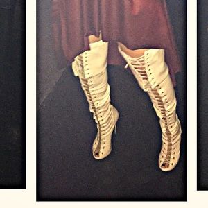 Thigh high lace up boots